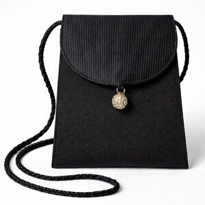 SUSAN GAIL vintage 80's Black crossbody evening bag crystal accent Satin
